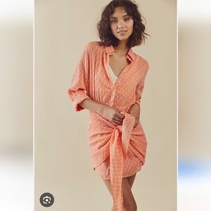 Free People New Rillo Button-Up Shirt Dress with Tie Waist Size Small